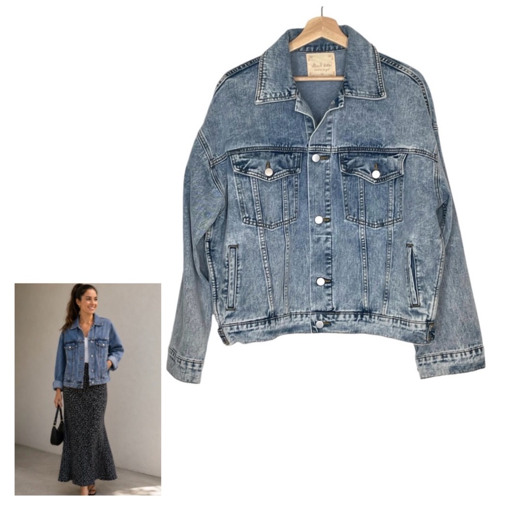 Altar'd State Denim Jacket 5" Rhinestone Fringe Medium Oversized Medium Wash